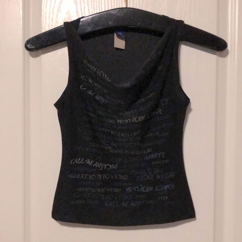 Boat-Neck Printed Black Sleeveless Top